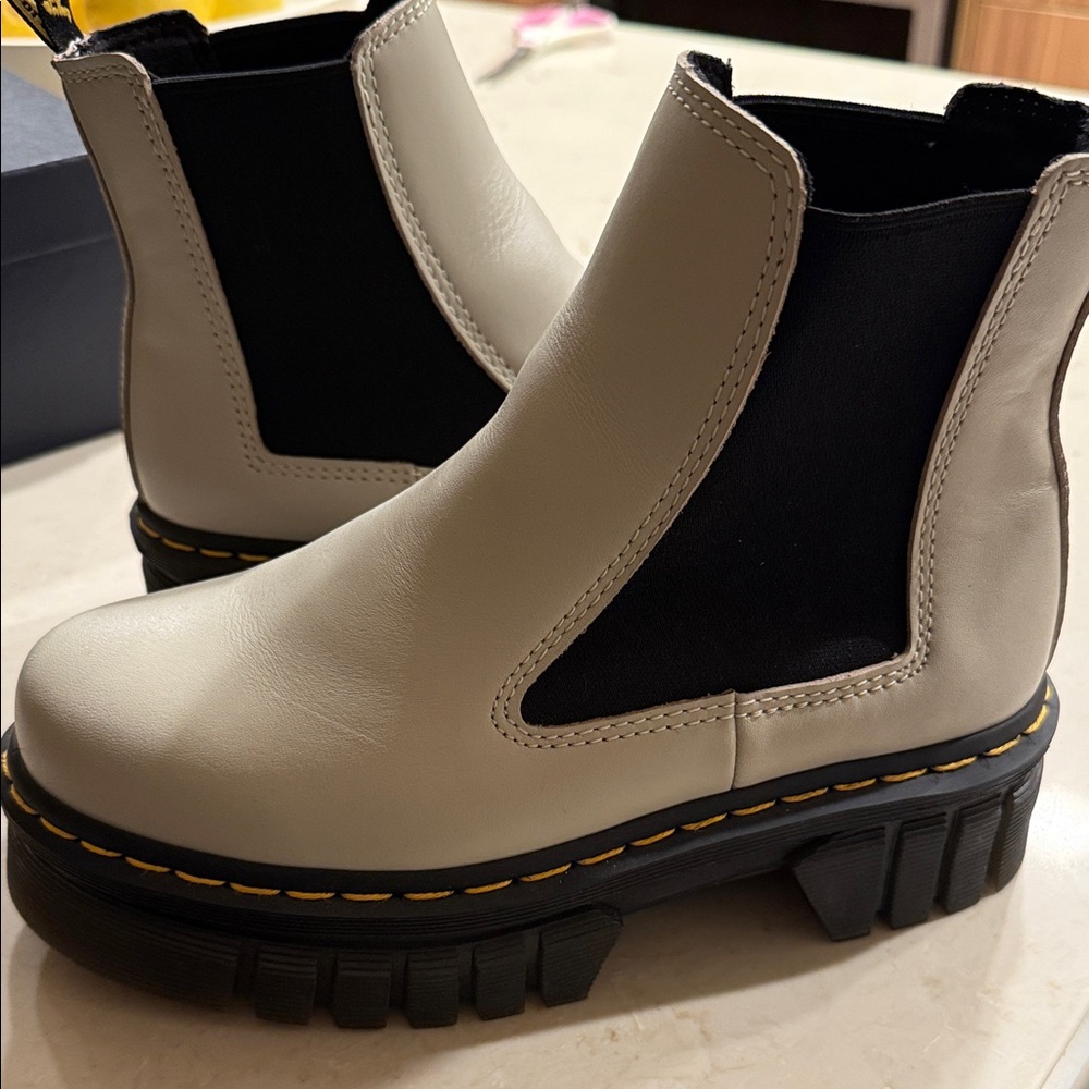 Dr. Martens Cream and Black Ankle Boots